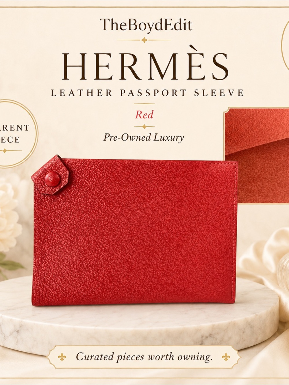 Hermes Red Leather Passport Sleeve